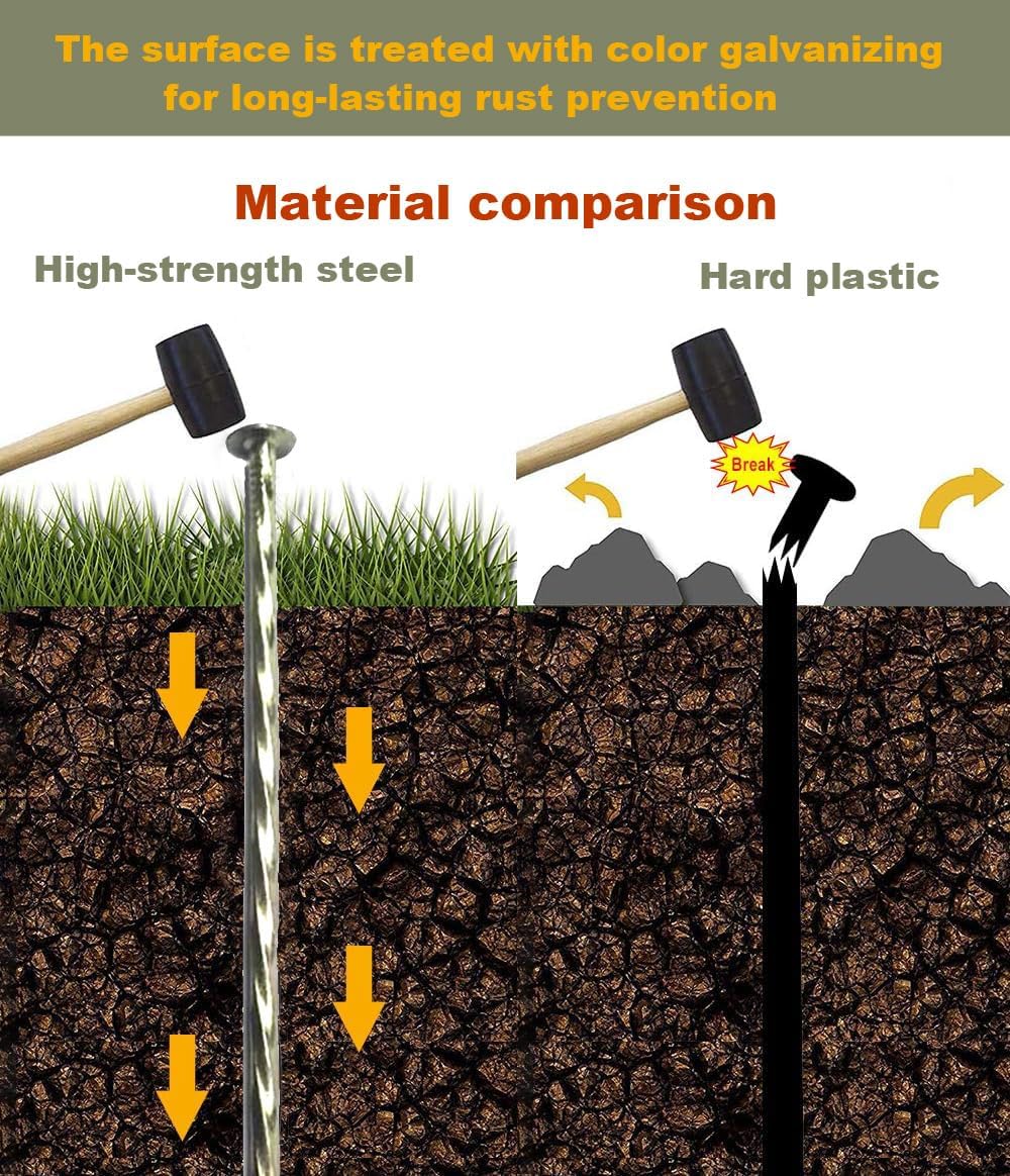 Camping Stakes Tent Pegs 9 Pack 8" Galvanized Non-Rust Metal Edging Spike, Garden Spiral Landscape Piles/Anchors for Paver Edging, Turf Stakes, House Construction, Carpentry Nail, Tent Stakes