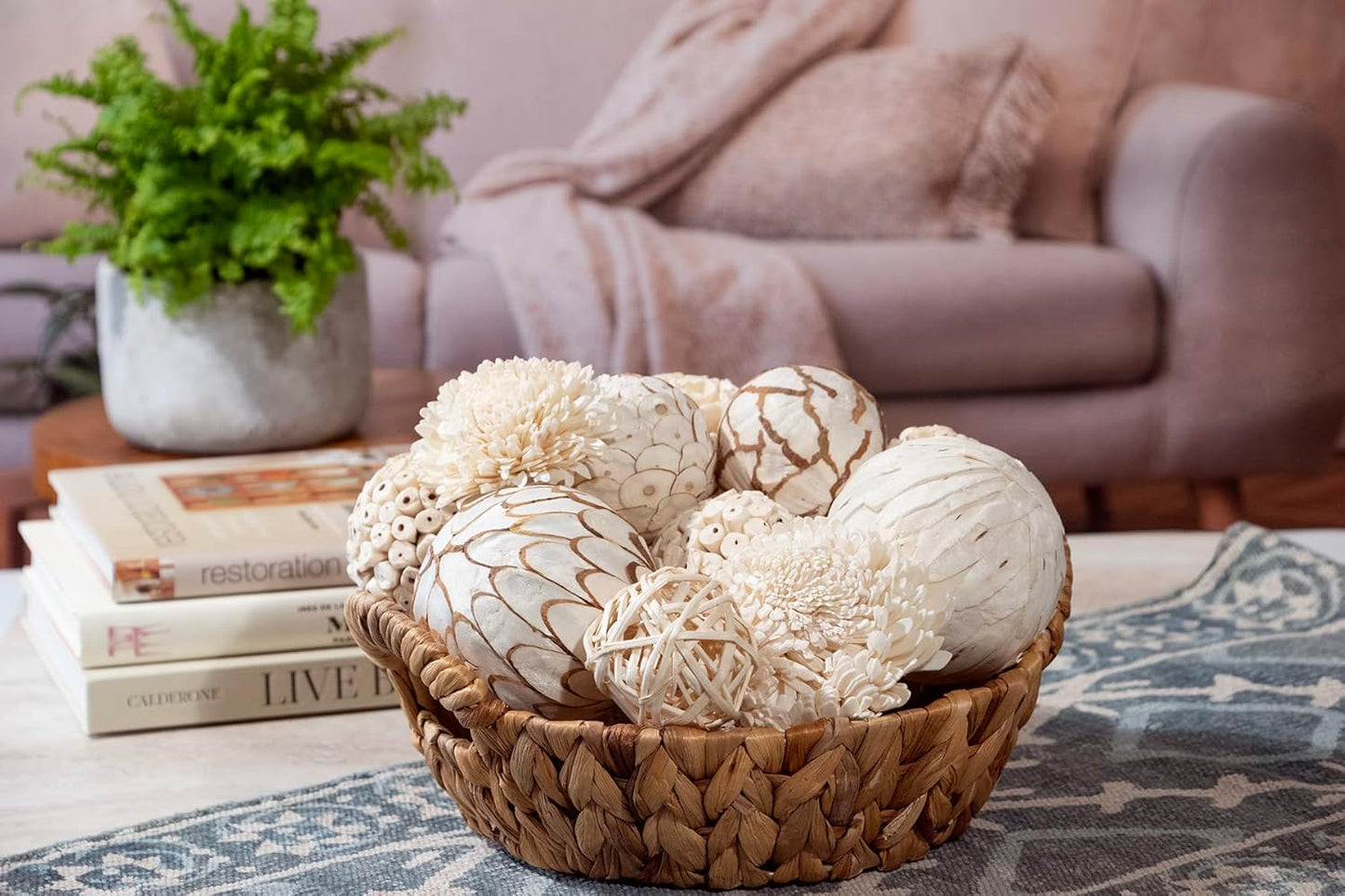 ANDALUCA Large Decorative Balls Bowl Filler Decor Orbs White & Cream (Natural White)