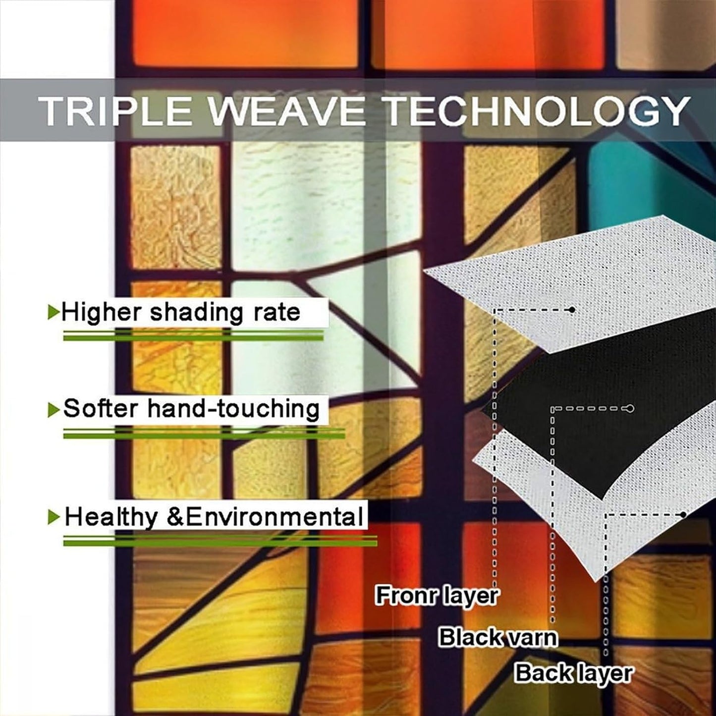 Stained Glass Curtains,Retro Abstract Colorful Geometry Textures Art Home Decor Drapes for Bedroom Living Room Kitchen Window Treatment 2 Panels Set Total Size 84" W X 84" L Inch