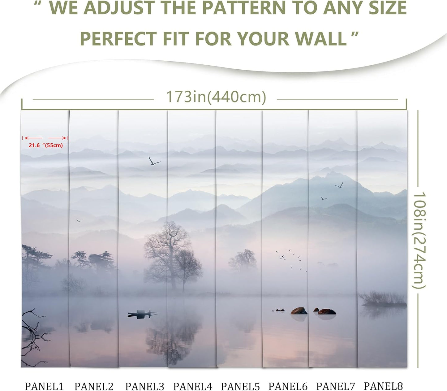 Mountain Lake Landscape Wall Mural for Bedroom Living Room Office Restaurant(Not Peel and Stick)