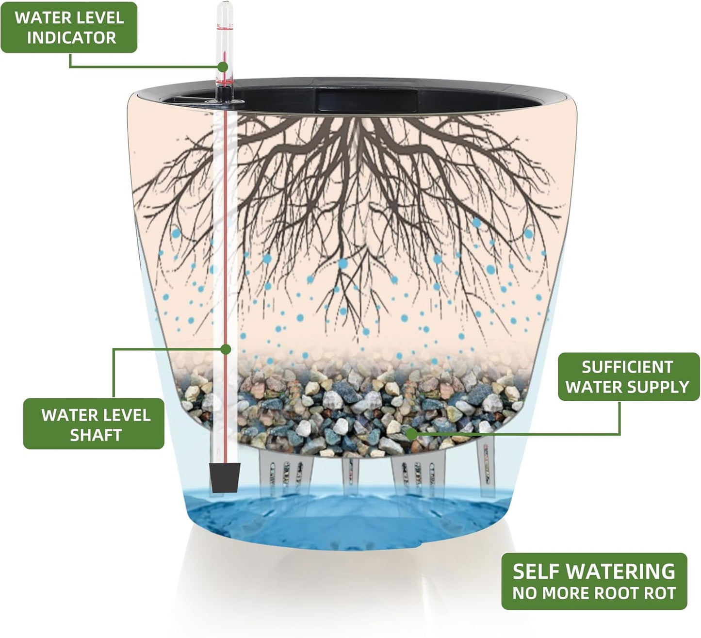 Dexceder 9x8 Inches Self Watering Planter Indoor Outdoor, Inner Pot Design, Thickened Table Flower Plant Pot with Water Level Indicator (Black Gold Crackle)