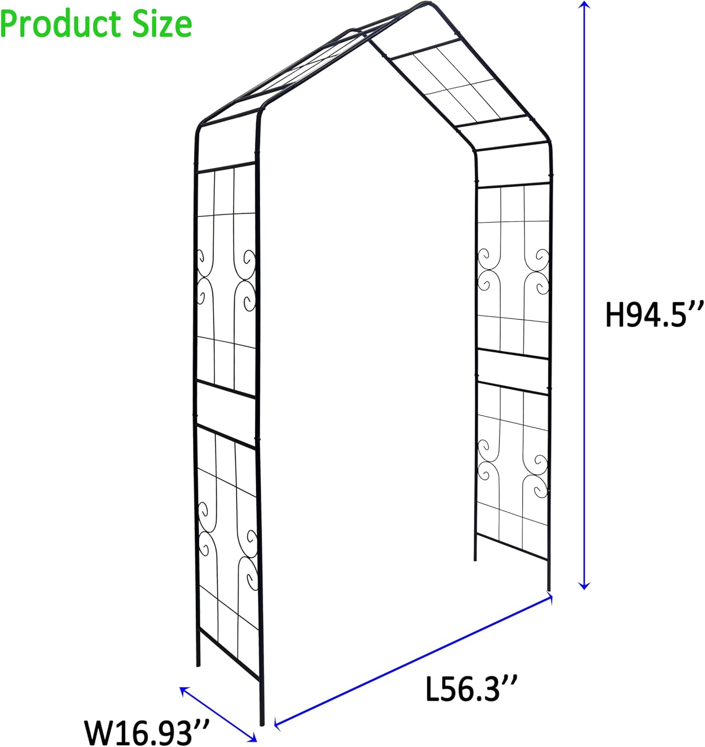 Metal Garden Arch 94.5" H Garden Arbor Trellis Climbing Plants Support Lines Pattern Arch Outdoor Lawn Wedding Party Events Archway Black