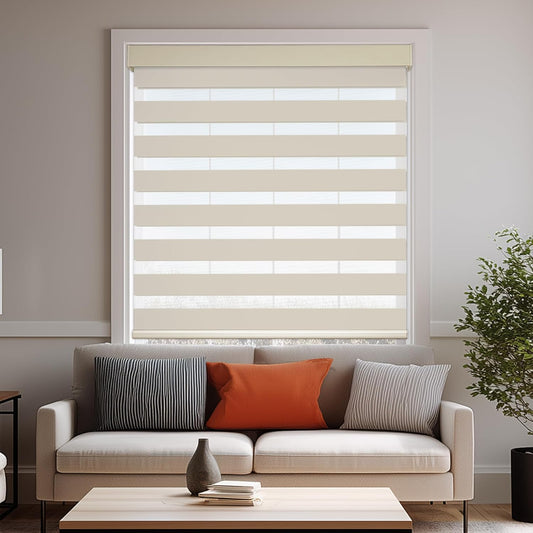 HESTIA Cordless Zebra Blinds Light Filtering Roller Shades UV Blocking Blackout Privacy Indoor Window Shades for Home Office Day and Night, Beige,29" W x 60" H