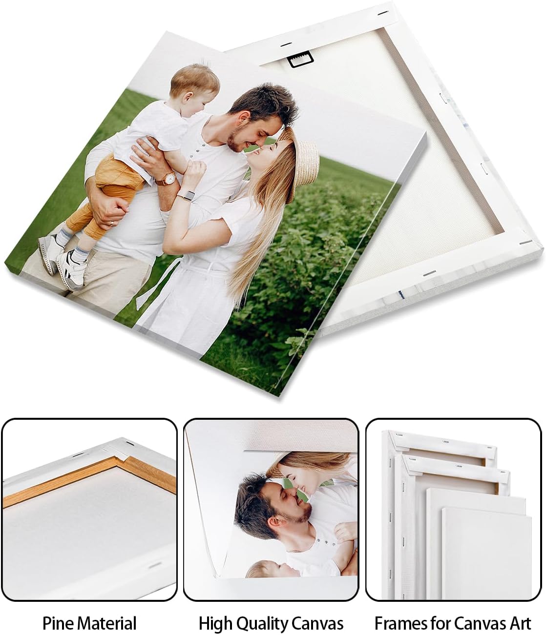 Personalized Custom Canvas Wall Art, Custom Canvas Prints with Your Photos for Living Room, Bedroom, Wedding Pet Baby Family Photo Framed Wall Art, Customized Photo Gift for Family，Friend，Lover，Pet