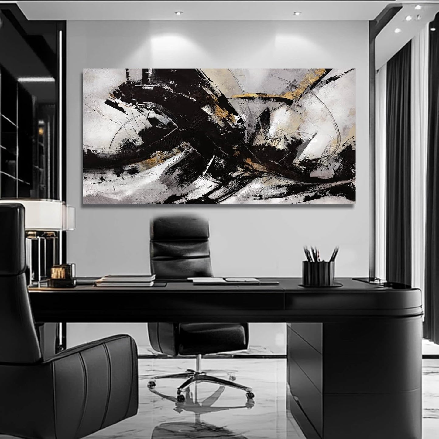Black Art Abstract Wall Pictures Canvas Wall Art Grey Wall Decor Vintage Artwork Poster Prints Art for Office Hotel 24"x48"