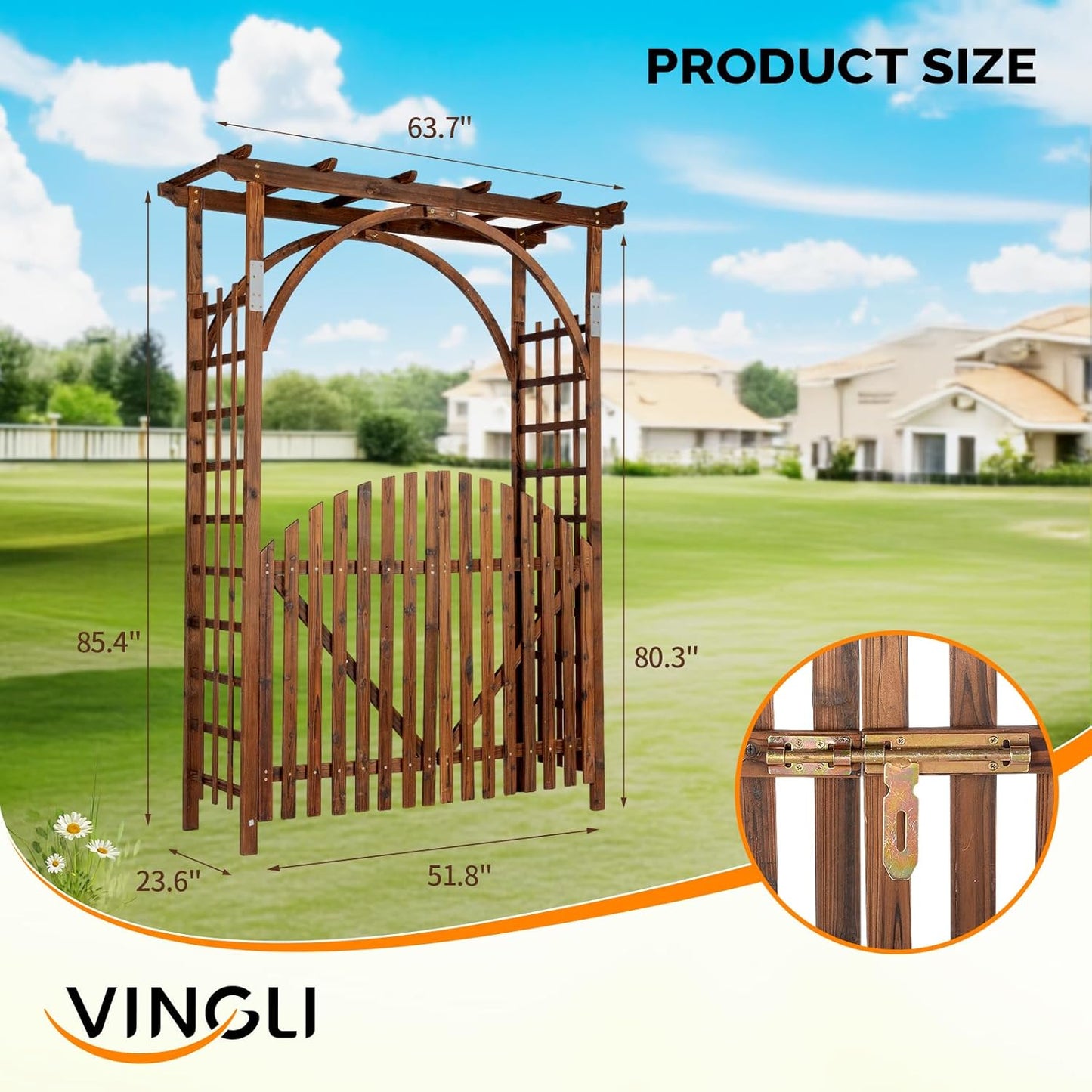 VINGLI 85in Wooden Arbor, Wedding Arch for Ceremony, Wood Trellis for Plant Climbing, Christmas Decor Pergola for Garden Backyard, Lawn (Carbonized Wood)