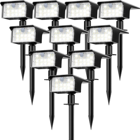 nipify Solar Spot Lights Outdoor Motion Sensor, [10 Pack/62 LED] 3 Modes Solar Spotlights Outdoor Waterproof IP65, 2-in-1 Solar Landscape Lighting Yard Lights for Garden Patio Walkway, Cool White