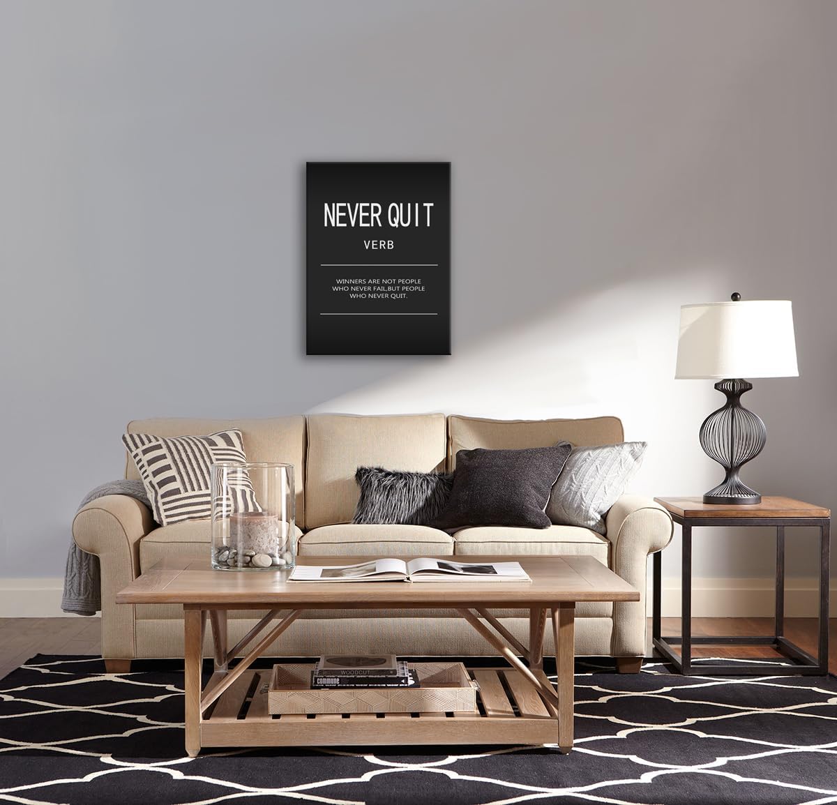 Motivational Office Decor Art for Never Quit Verb Inspirational Posters Quote Wall Pictures Print Artwork for Home Wall Decor Paintings for Library Classroom Stretched and Framed[18" W x 24" H]