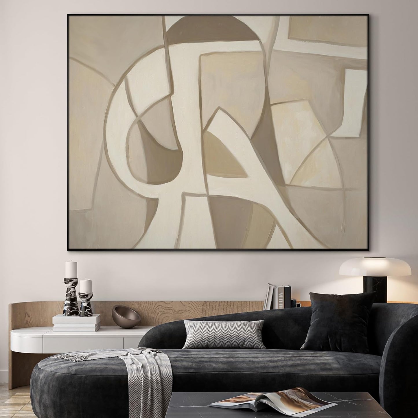 SIGNWIN 36"x46" Extra Large Framed Wall Art Neutral Abstract Geometric in Mid-Century Style, Retro-Inspired Design for Home Living Room Bedroom Decor (Frame Assembly Required)