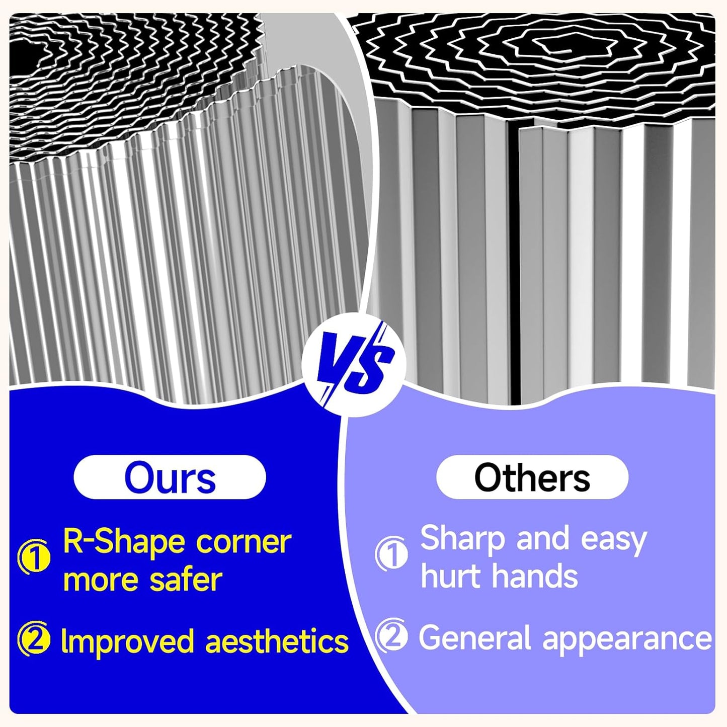 Corrugated Garden Edging, 10"×10Ft Galvanized Steel Landscape Edging & Lawn Edging Border, Metal Garden Border for Flower Beds, Garden，Lawn，Raised Beds & Tree Surrounds (Silver)