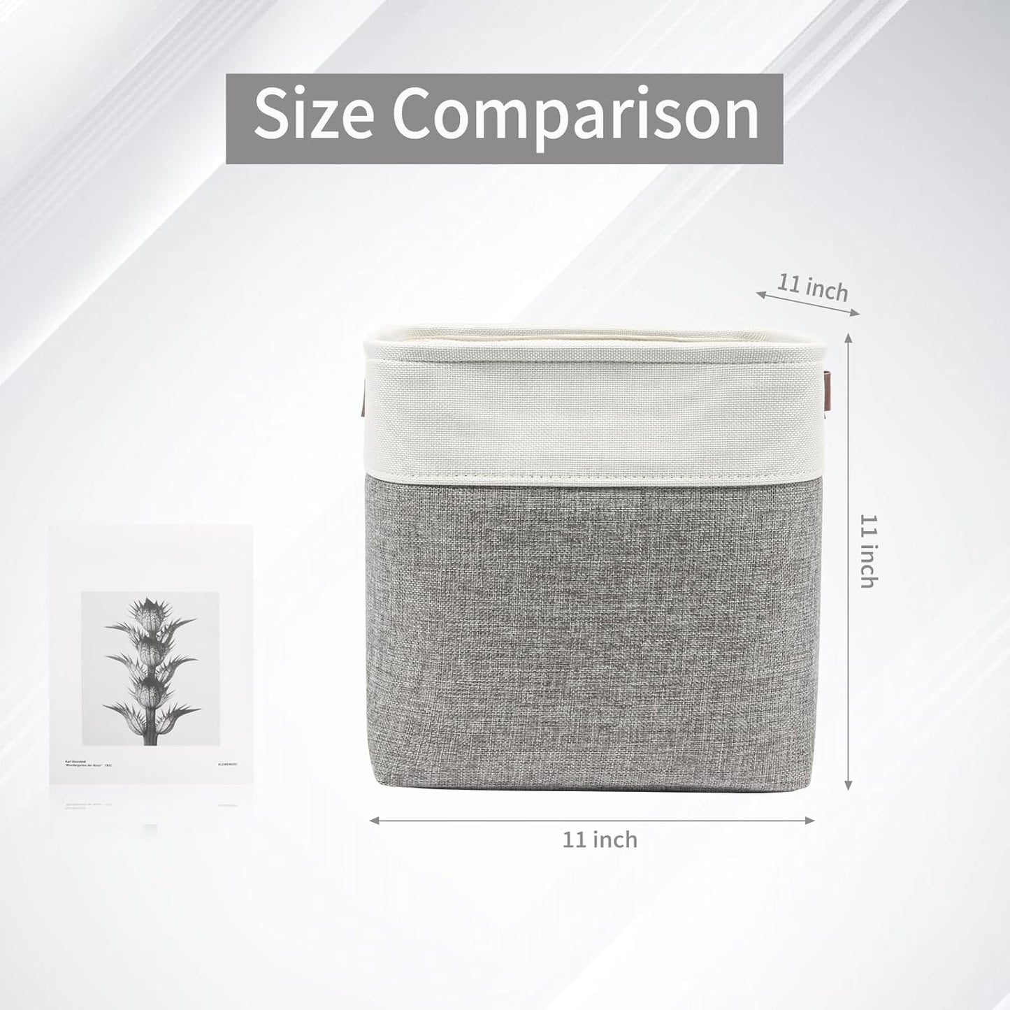 Collapsible Fabric Storage Cubes 11x11 Cube Storage Bins, 4 Pack Closet Baskets Box with Handles for Organizing, Shelf, Toys, Clothes, Home, Office, Nursery (Grey&White)