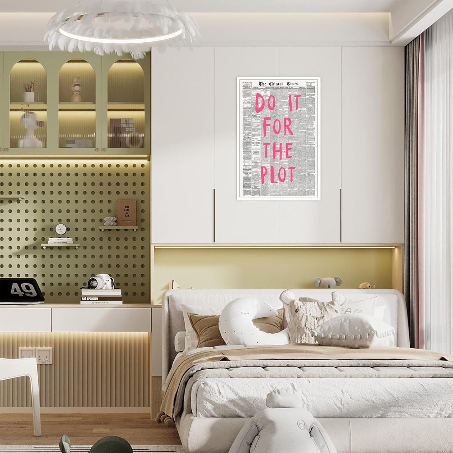 Liyark Retro Black And White Chicago Newspaper Poster Pink Trendy Preppy Apartment Art Motivational Affirmation Do It For The Plot Prints For Home Bedroom Living Room Wall Decor 16x24in Unframed