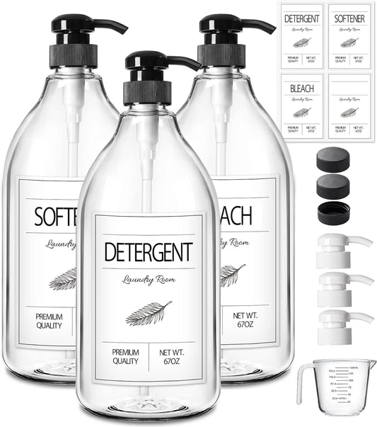 GMISUN Laundry Detergent Soap Dispenser, Liquid Laundry Detergent Dispenser, Container for Farmhouse Laundry Room Decor, Organizer for Liquid DetergentSoftenerBleach Storage Bottle(67 Oz Set of 3)