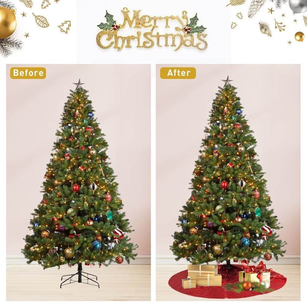 Eternal Beauty Christmas Tree Skirt, 70 Inch Red Sequin Tree Skirt Small Xmas Tree Skirt for Christmas Tree Decorations