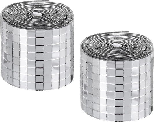 MECCANIXITY Self Adhesive Glass Mirror Mosaic Tiles 3200 Pcs 5 x 5 mm Disco Tiles for Craft Decoration Glass Mirror Disco Ball Silver 2 Pcs