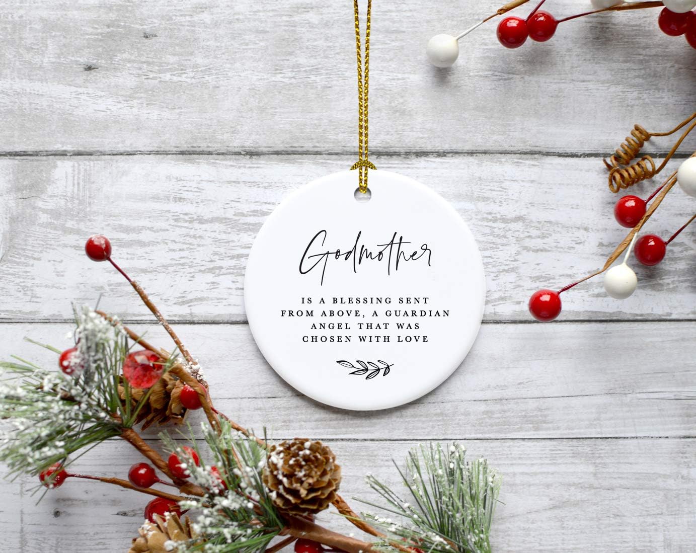 Andaz Press Round Ceramic Porcelain Christmas Ornament Collectible Godmother Gift, A Godmother is a Blessing Sent from Above, a Guardian Angel That was Chosen with Love, 1-Pack
