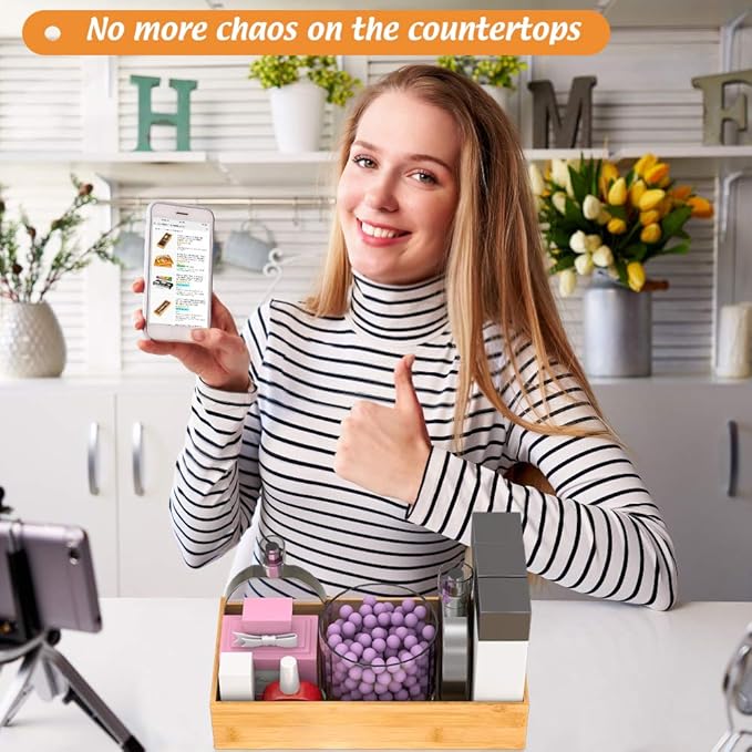 Bamboo Kitchen Drawer Organizer, Wooden Storage Box for Utensil Organizer Silverware Tray Cutlery Holder Flatware Containers - Multi-Use Deep Drawer Dividers Organizer for Bathroom, Jewelry, 12"6"2.5"