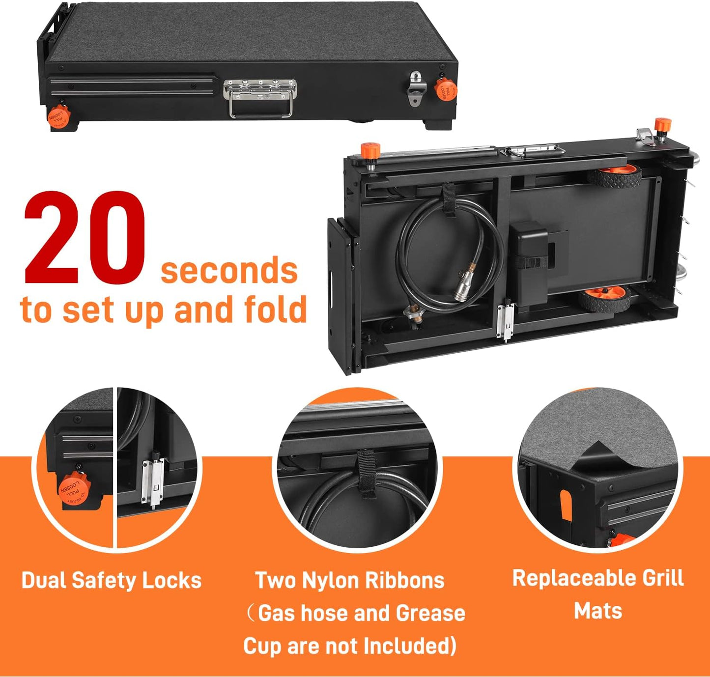 Portable Outdoor Grill Table, Folding Grill Cart Solid and Sturdy, Blackstone Griddle Stand Large Space, Blackstone Table with Paper Towel Holder, Grill Stand for Blackstones Griddle, Ninja Grills etc