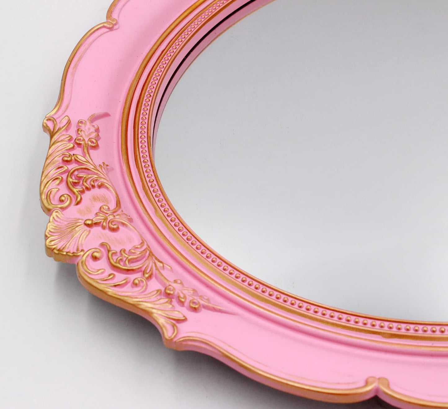 Vintage Decorative Wall Mirror 14.8 x 13.1 Inch Oval Mirror（Pink）