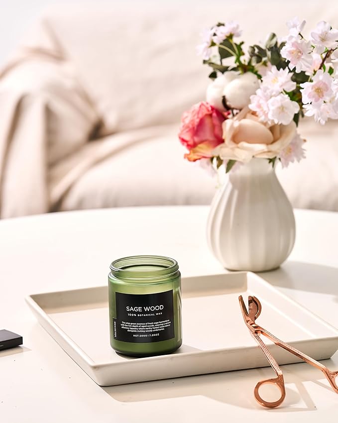 M&SENSE Sage Wood Scented Candle, 7.05oz 50 Hours Long Lasting Clean Non Toxic All Natural Soy Wax Candle for Relaxing & Stress Relief, 2 Wick Home Fragrance Gifts for Home Decor