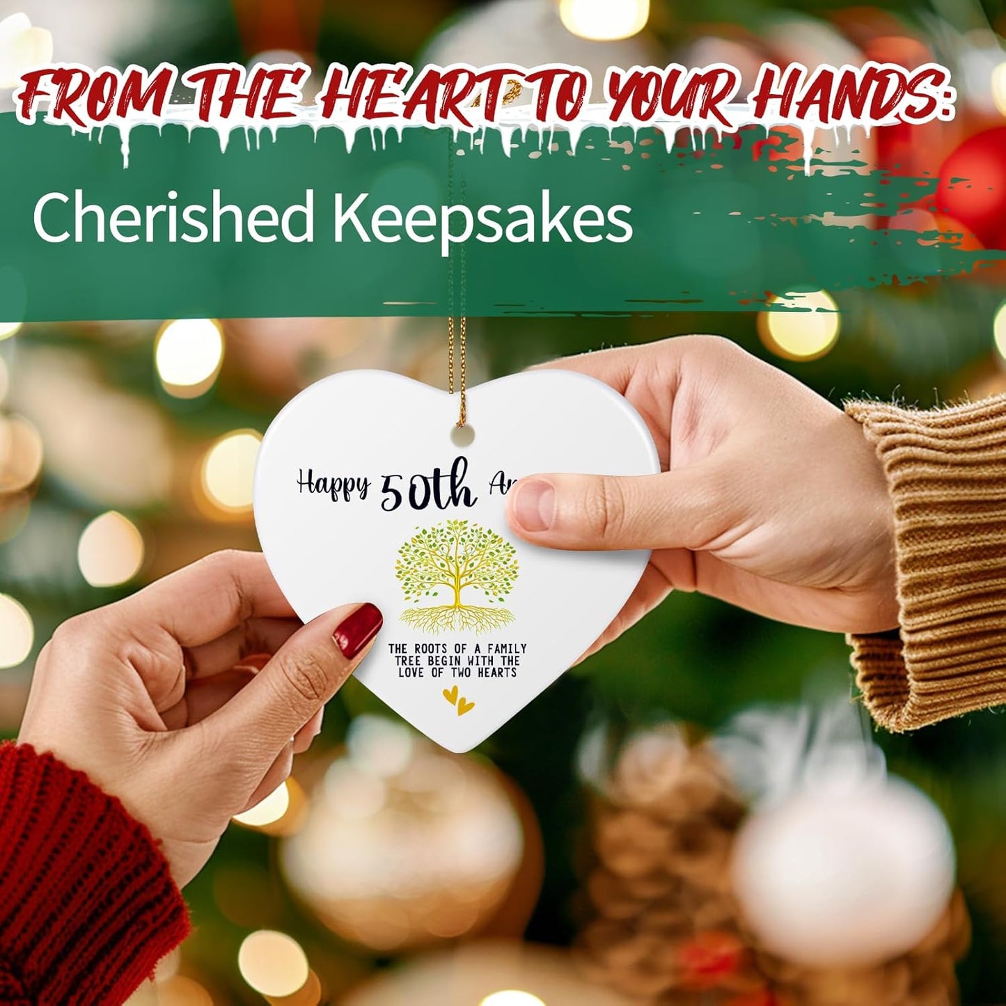 Personalized Wedding Anniversary Ornament 2025, Custom Year Wedding Ornament Gifts for Couple Parents, Heart Ceramic Personalized Christmas Ornaments Decoration