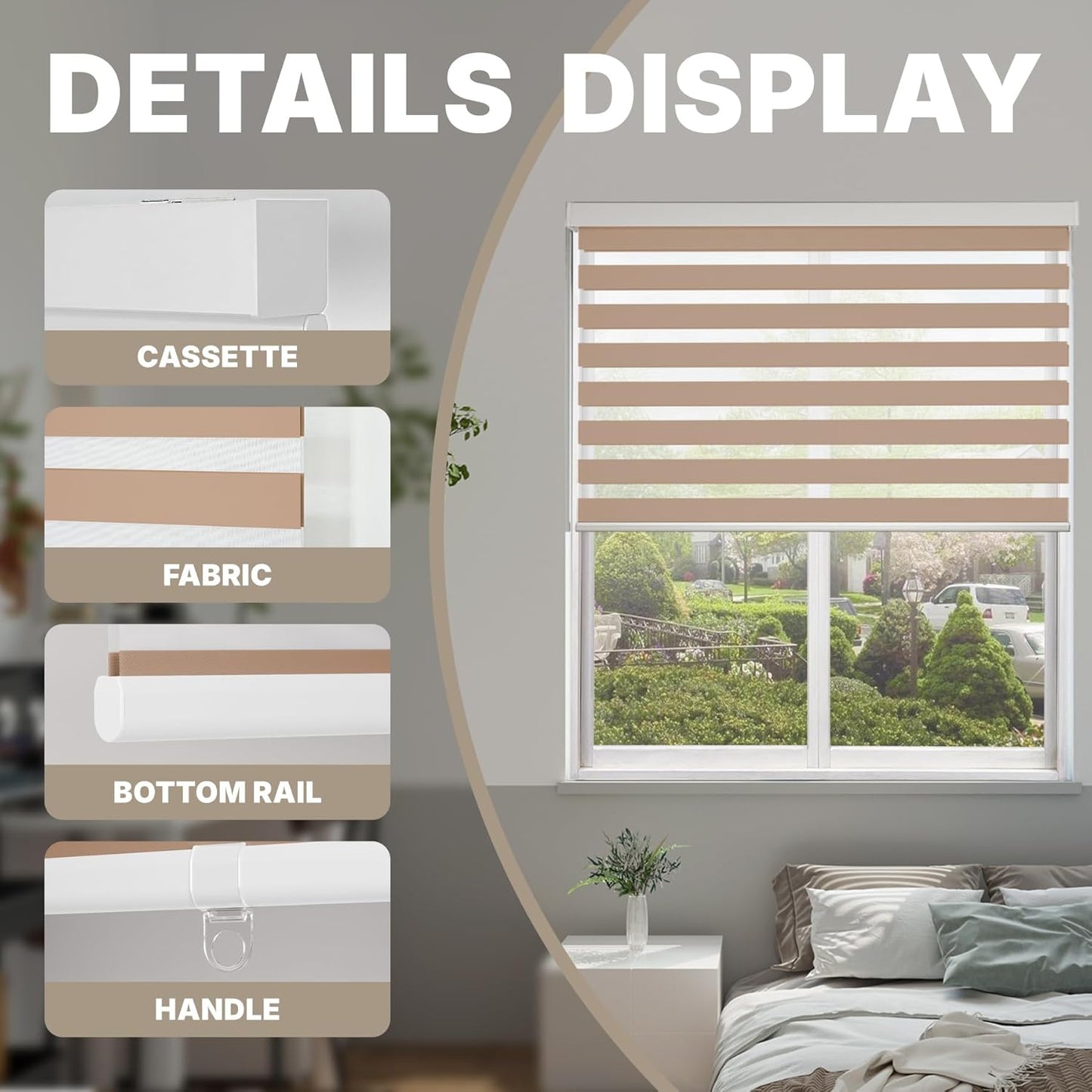 HESTIA Cordless Zebra Blinds Light Filtering Roller Shades UV Blocking Blackout Privacy Indoor Window Blind for Home Office Day and Night, Beige,40" W x 48" H