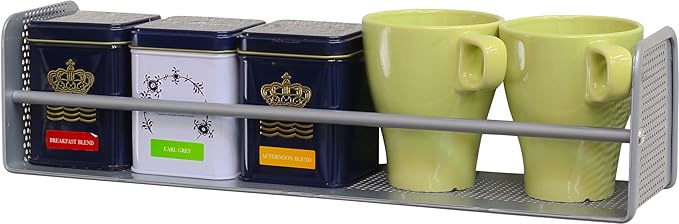 Simple Houseware Wall Mounted Spice Rack, Silver, Set of 2