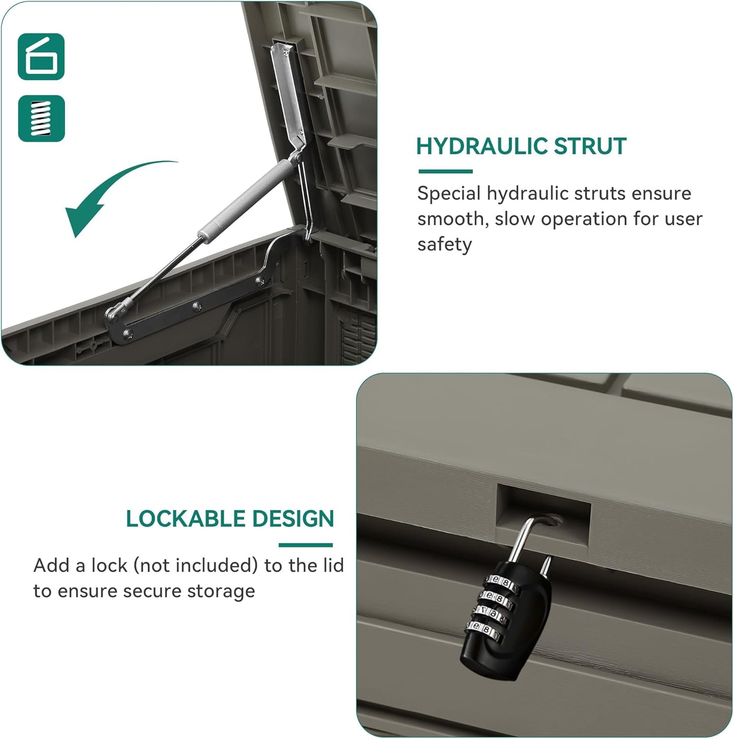 YITAHOME 80 Gallon Resin Deck Box, Weather Resistant Outdoor Rattan Storage Box, Lockable Indoor Outdoor Storage for Supplies and Essentials, Taupe