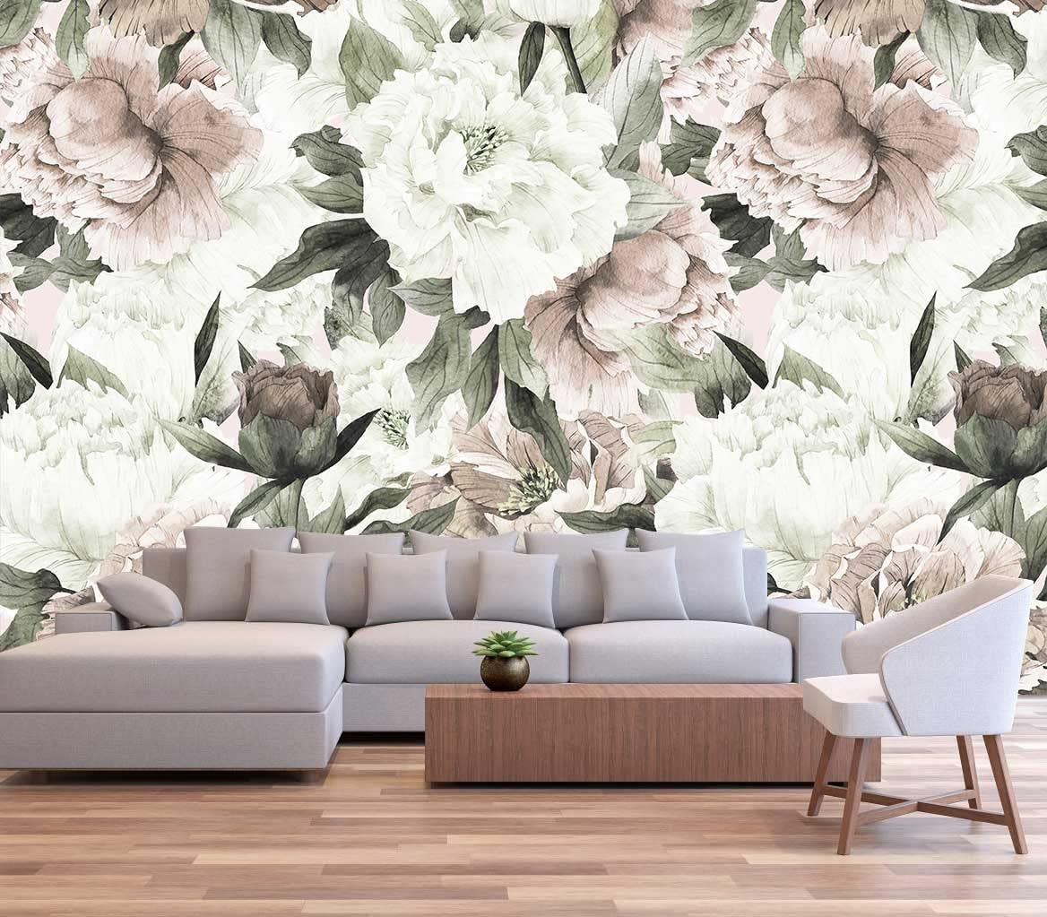 Roses and Banana Leaves Wall Mural Wallpaper for Bedroom and Living Room(Not Self-Adhesive)