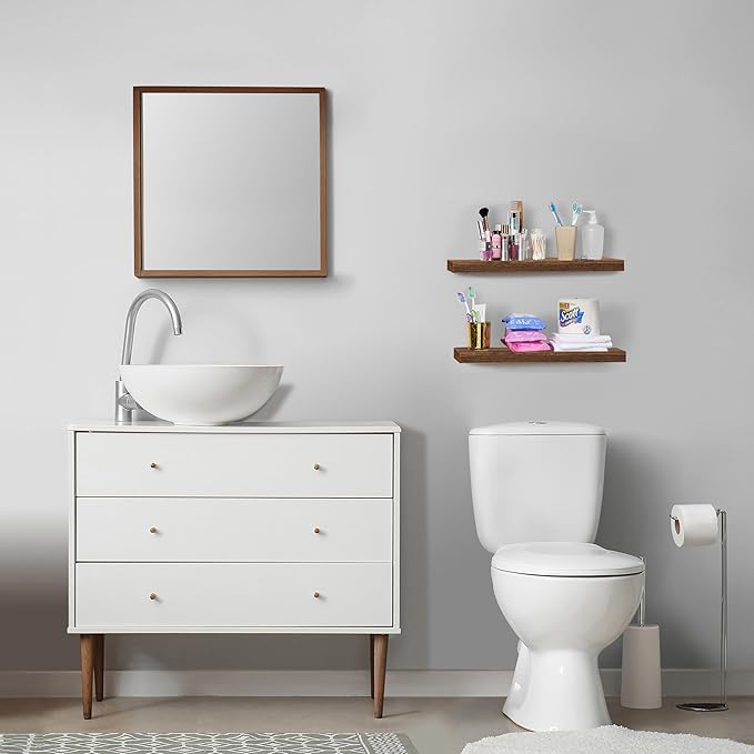 Sorbus Floating Shelves for Wall, Bathroom Shelves Wall Mounted for Kitchen, Bedroom, Bathroom Storage Over Toilet, Hanging Book Shelf for Home Decor Living Room (Walnut, 2 Pack)