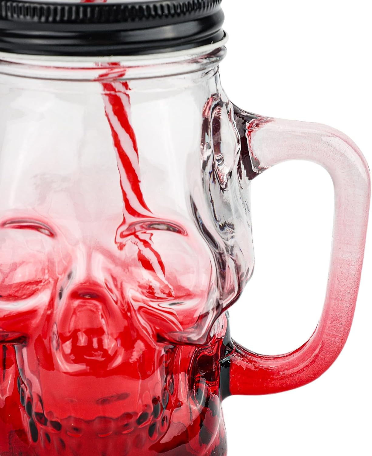 Halloween Cups Set of 4 - Skull Mason Jar with Lids Straws and Handle - Colorful Drinking Glasses for Halloween Party Bar Decor, 16 oz