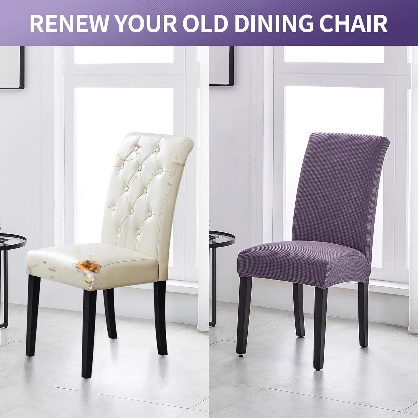 Joccun Chair Covers for Dining Room Set of 6,Dining Chair Slipcovers Stretch Dining Room Chair Covers Seat Protector,Washable Parsons Chair Cover for Home,Banquet(Grapeade,6 Pack)