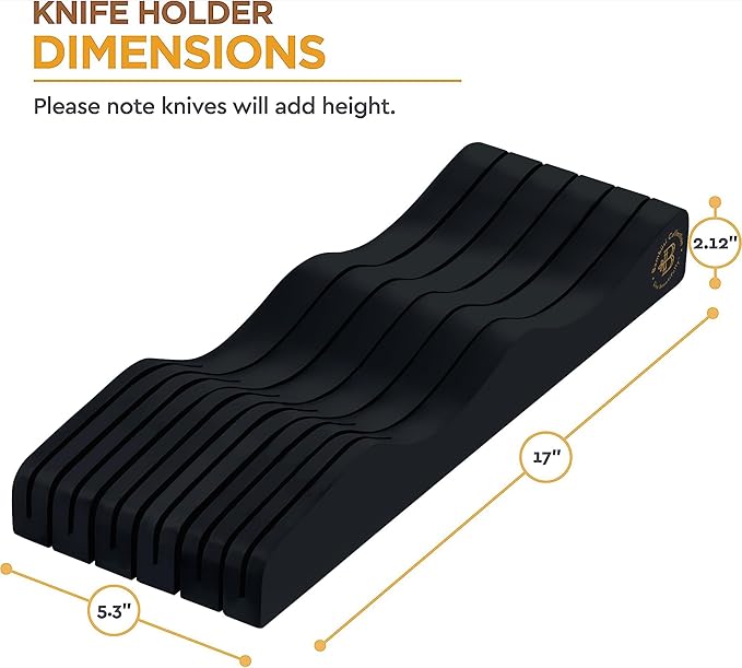 In-Drawer Knife Block - Bamboo Knife Drawer Organizer for Kitchen - Fits 5 Long + 6 Short Knives | Store Knives with Blades Pointing Down - Wooden Steak knife Holder without Knives (Black)