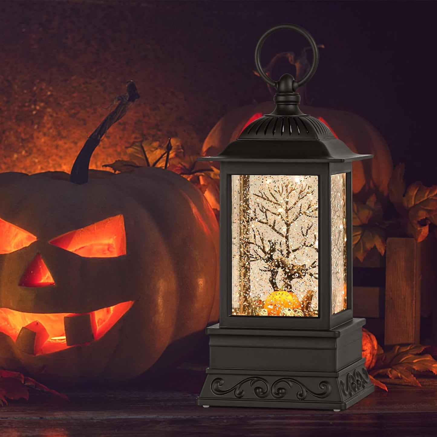 Halloween Snow Globe Black Cat Lantern, Glitter Lighted Snow Globes Halloween Decorations for Home, Light Up Snowglobe Halloween Décor