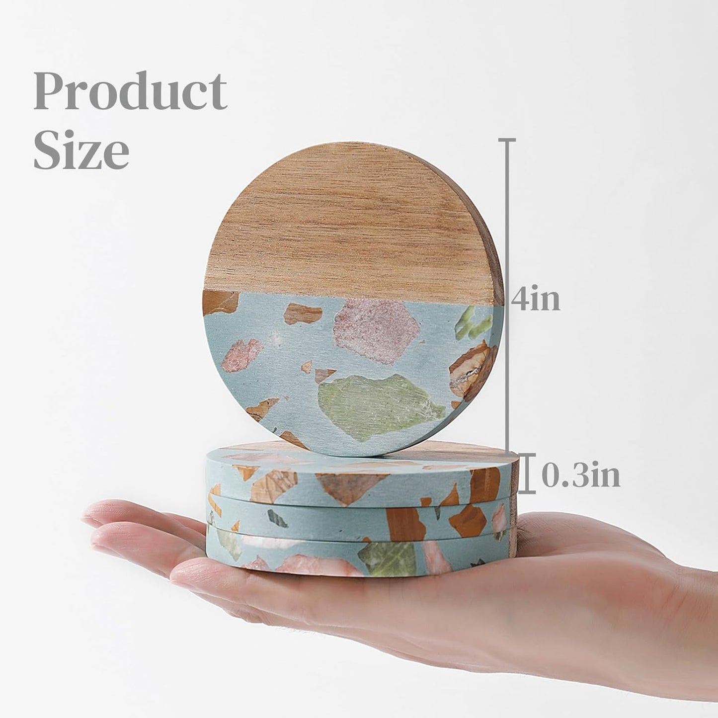 Drink Acacia Wood-Marble Coasters Set of 4,Cup Coaster for Coffee,Beverage,Cute Modern Cool Coasters for Home Decor,Table Desk Coaster Set for Housewarming,Living Room Decor (Green-Wooden)