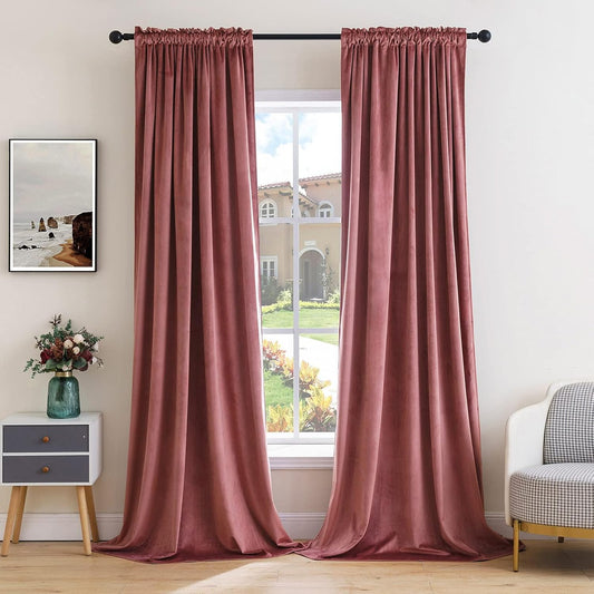 MIULEE Dusty Rose Pink Velvet Curtains Thermal Insulated Blackout Curtain Drapes for Bedroom Living Room Darkening 100 Inches Long Curtains Panels Rod Pocket Set of 2