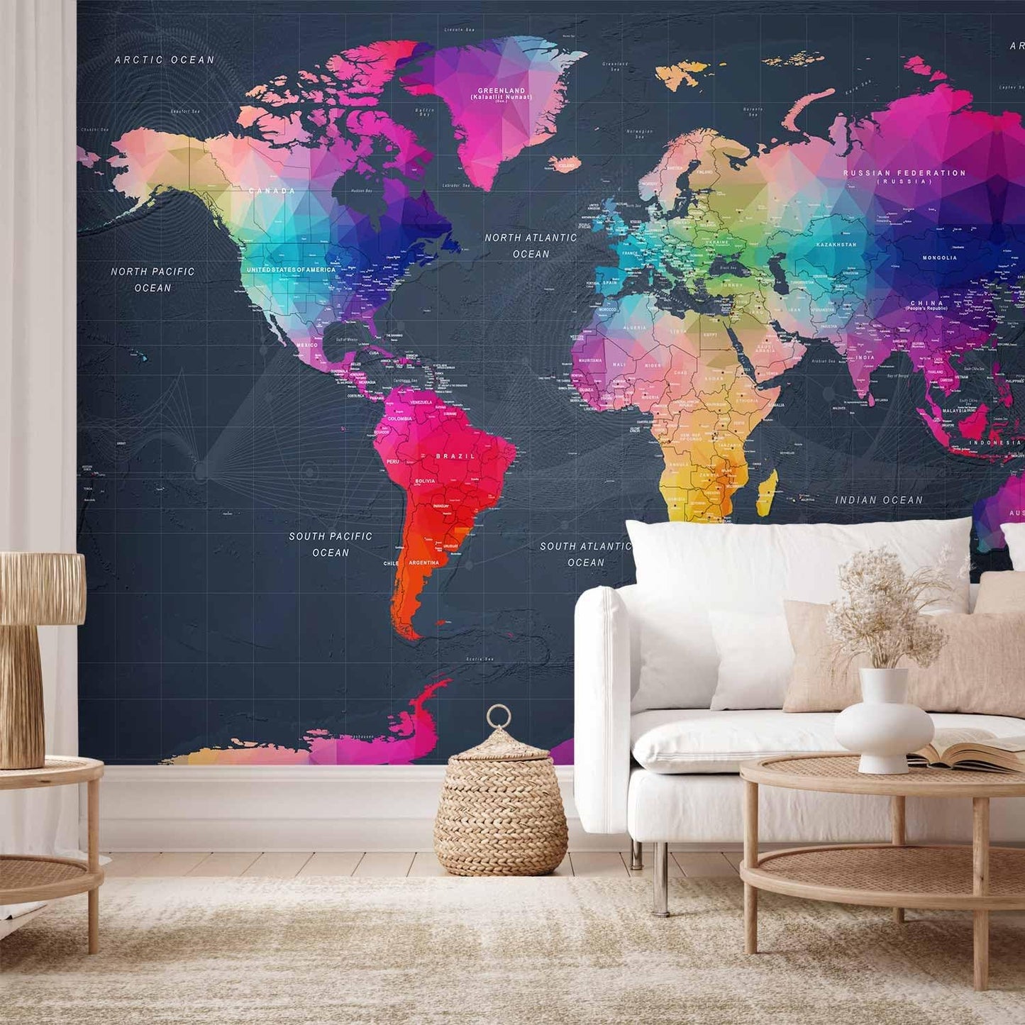 artgeist Wall Mural World Map 193"x138" - XXL Peel and Stick Self-Adhesive Wallpaper Removable Large Sticker Foil Wall Decor Print Picture Image Design Map of The World k-A-0126-a-a