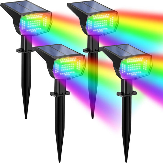 Fabrito Solar Color Changing Lights Outdoor, 9 Color Modes Landscape Spotlights, Dusk to Dawn Solar Powered Spot Lights for Outside, Solar Garden Lights for Yard, Pathway, Tree 4 Pack (Multicolor)