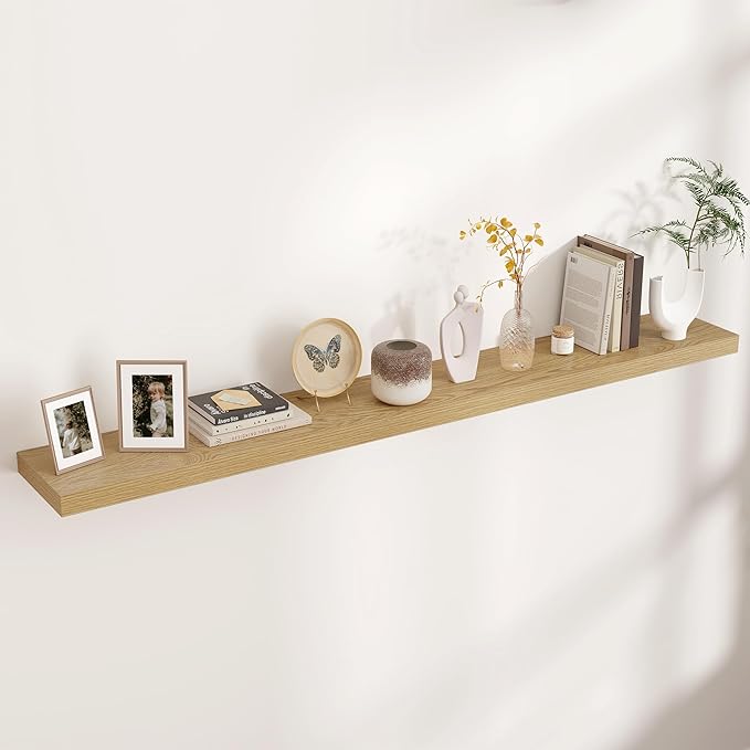 Floating Shelves for Wall, Large Wall Mounted Shelves with Invisible Brackets, Long Wood Floating Shelf for Living Room, Bedroom, Kitchen, Bathroom (Oak, 72" W x 9" D x 1.5" H)