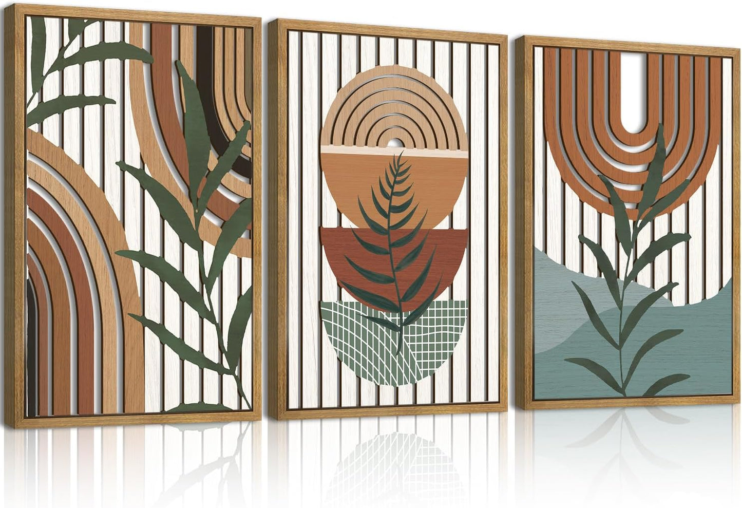 Large Boho Mid Century Wood Wall Art Set,Modern Geometric Leaves Artwork Bohemian Wall Sculptures,Abstract Minimalist Wooden Wall Decor for Living Room Bedroom Office-16 x24 x3