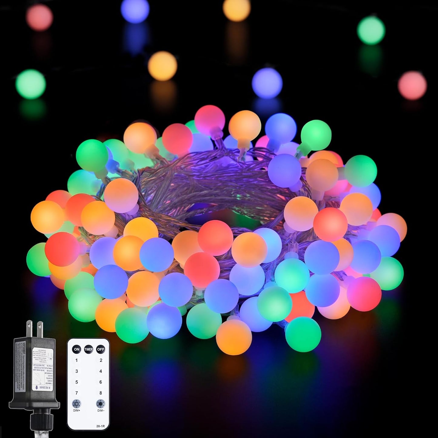 JMEXSUSS 100 LED Connectable Christmas String Lights Indoor Plug in, 33ft 8 Mode Globe String Lights with Remote, Fairy Christmas Lights for Bedroom Room Tree Party Christmas Decoration (Multicolor)
