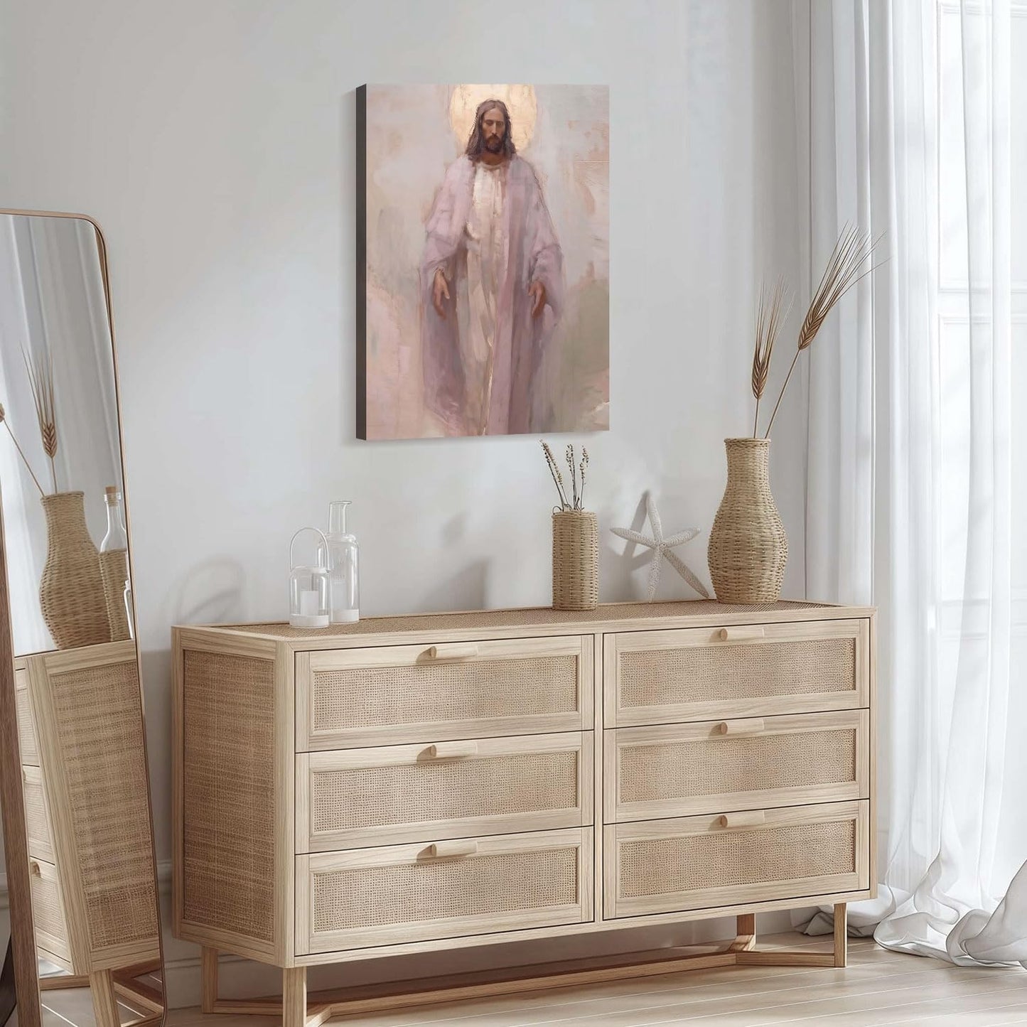 Framed Jesus Christ Christian Wall Art Decor Canvas Print Wall Painting Canvas Poster Picture Faith Religious Artwork for Living Room Bedroom Church Gallery Decor 16x24 Inch Ready to Hang