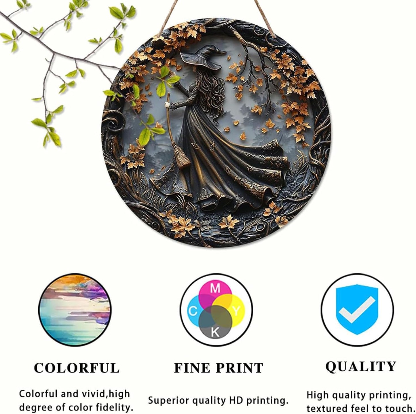 Fanyil/Olygee/Sherum/Shirem/Pubyfun/Glosrity/Libilin/Graddi/Solymody/Gowebs/Goredny/Vianys Witching Hour, Door Way Hanging Decor Halloween, 2D Wooden Round Witches Sign (B+C, 11.8")