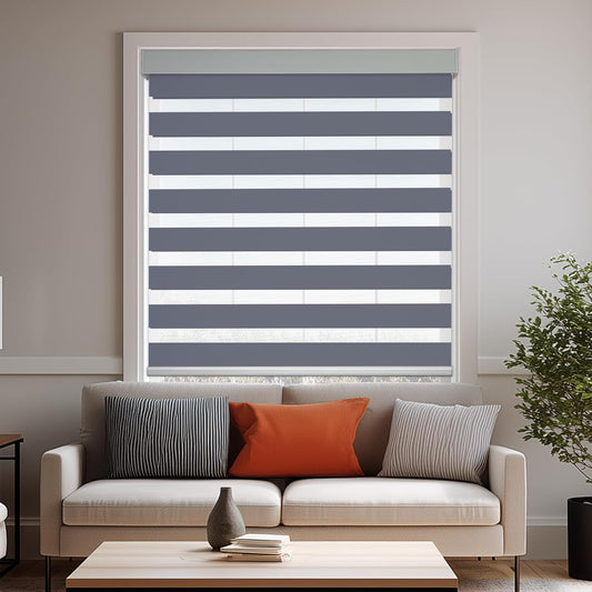 HESTIA Cordless Zebra Blinds Light Filtering Roller Shades UV Blocking Blackout Privacy Indoor Window Blind for Home Office Day and Night, Blue Grey,38" W x 54" H