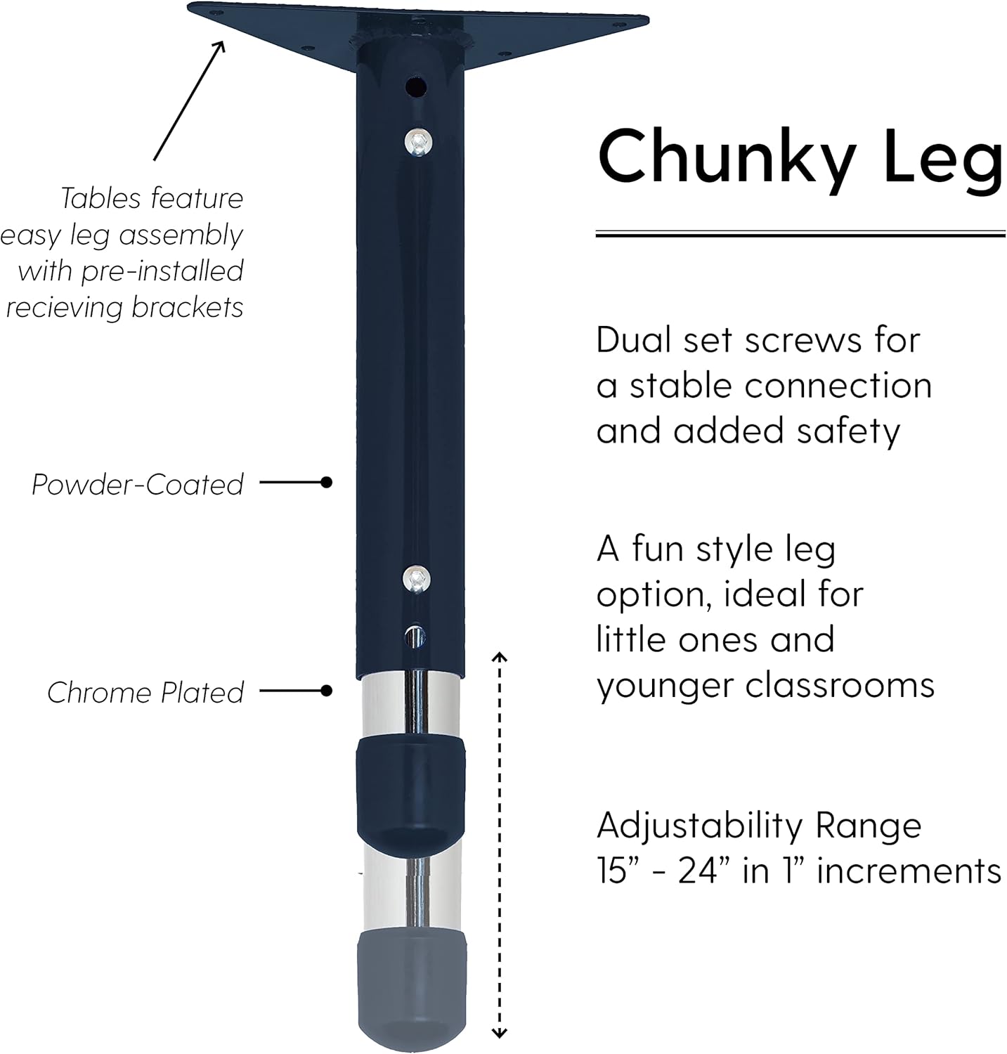 FDP Rectangle Activity School and Classroom Kids Table (36 x 60 inch), Toddler Leg, Adjustable Height 15-24 inches - Gray Top and Navy Edge