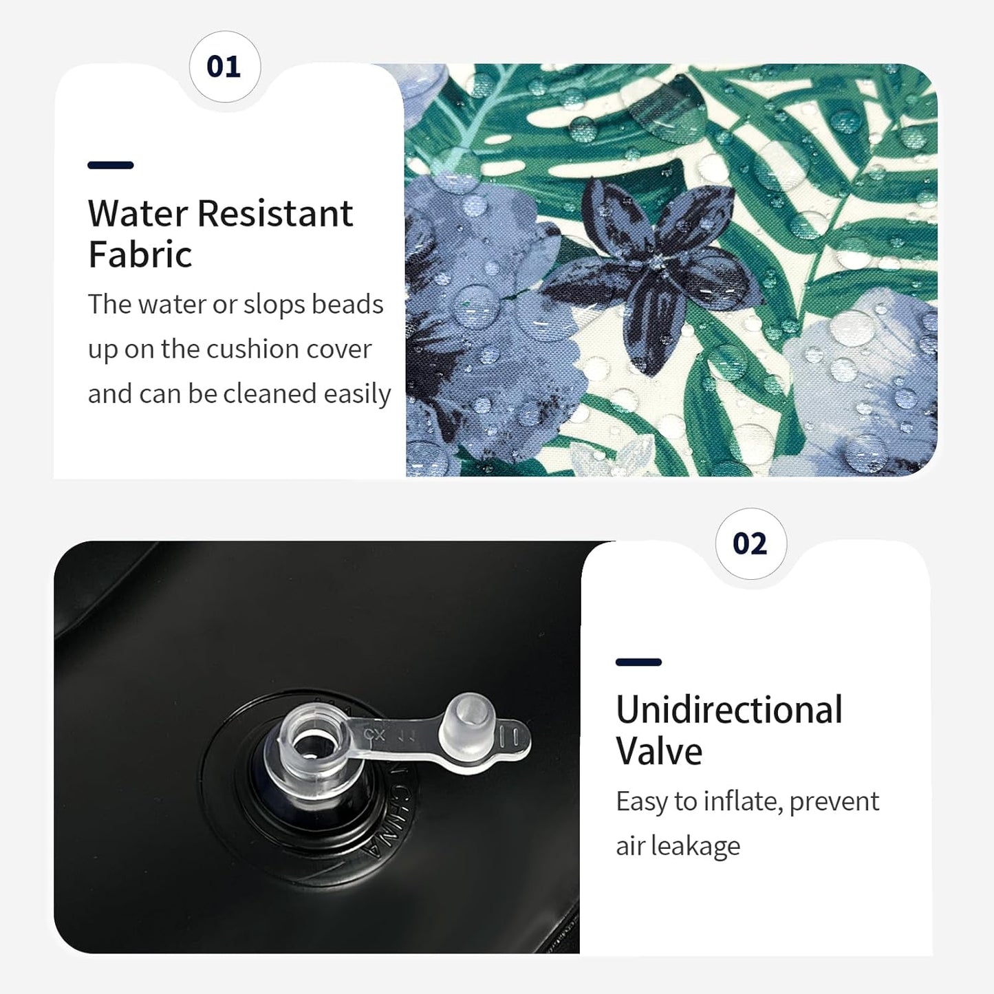 Inflatable Ottoman Stool D21 xH9 for Outdoor/Indoor Use, Water Repellent Patio Foot Rest with Portable Handle,Round Pouf Ottoman Suitable for Garden,Deck and Camping - Blue Salmone Tropical