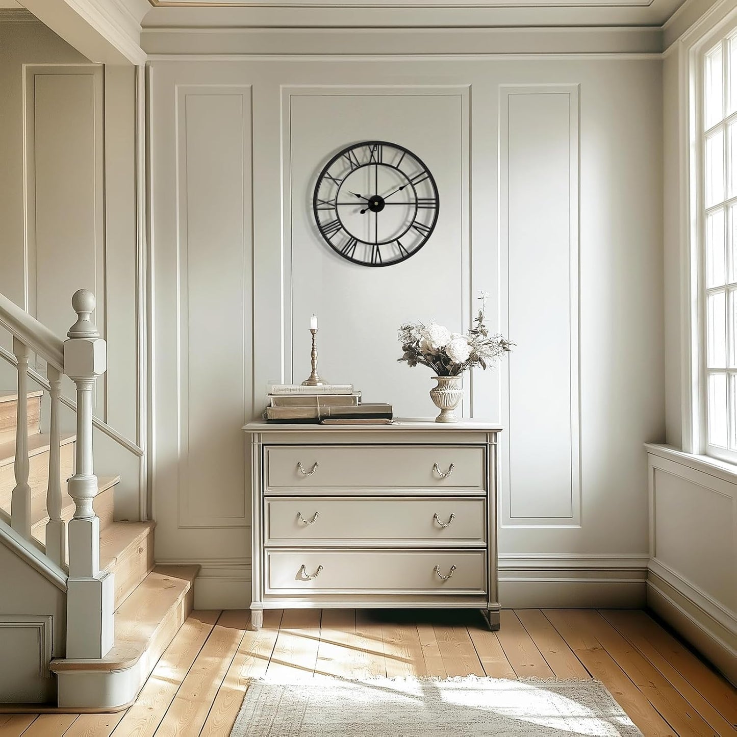 Tatub 16 Inch Large Wall Clock for Living Room Decor, Roman Numeral Modern Round Decorative Metal Large Wall Clock for Bedroom and Kitchen, Silent, Non Ticking, Battery Operated