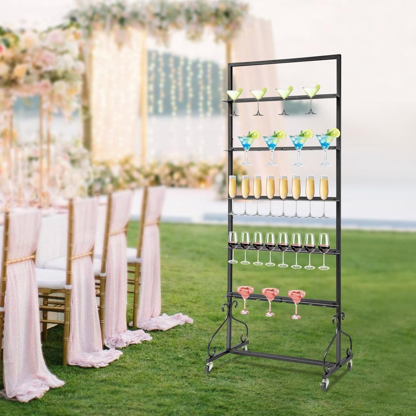 40 Slots Champagne Holder Stand for Party, Wine Glass Display Wall Holder, Stable Wine Glass Stemware Rack for Bar, Wedding, Party (Black)