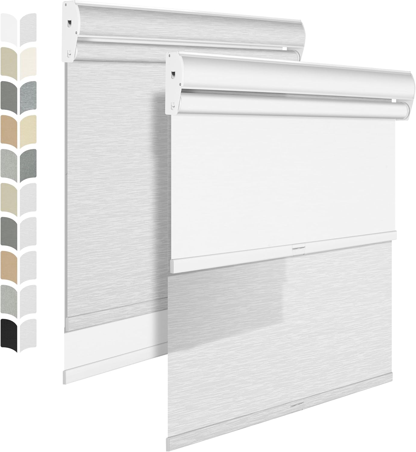 BERISSA Cordless Dual Roller Shades With Cassette Valance, Blackout and Light Filtering, Day and Night for Home Office Door - Striped Jacquard White, 38 W x 36" H