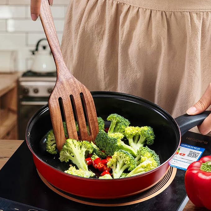 Wooden Spatulas for Cooking Non-Stick Kitchen Pan Toolset 2 PCS Set, Natural Teak Kitchen Utensils,Smooth Finish Utensils Fried Spatula,Turner Non-Stick Wooden Cooking Utensils